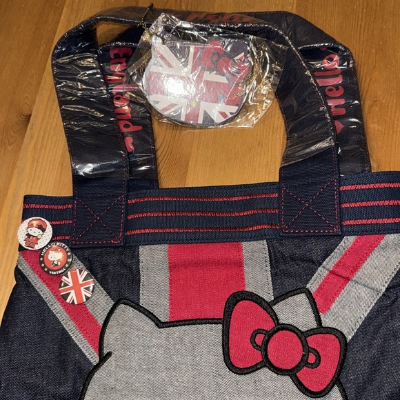 New! Loungefly X Hello Kitty Union Jack Denim Tote Bag - Picture 8 of 12